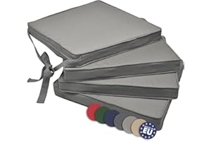 Beautissu Loft SK Set de Cojines para Sillas Gris Claro 45x40x5 cm - Set de 4 Cojines Elegantes y Modernos para Interior y Exterior con Bandas de Fijación - Almohadillas Antideslizantes