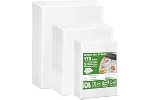 Omtofo 170 Buste Sacchetti Sottovuoto Alimenti 15x25cm(50)+20x30cm(70)+28x40cm(50), Buste sottovuoto Alimenti Senza BPA Approvati Dalla FDA per Macchina Sottovuoto e Cottura Sous Vide