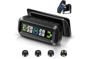 VIHBRAI Tyre Pressure Monitoring System with Detached Bracket, Universal 2/4 Wheel TPMS Solar Wireless Car Tire Pressure Monitor with 4 External Sensors, 6 Alarm Modes, 0-5 bar, 0-87Psi for Car SUV Trailer