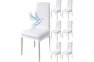 POLIGINO Coprisedie con Schienale 6 Pezzi Elasticizzati, Impermeabili, Misura Universale, Coprisedia Soggiorno Cucina Moderna Lavabile Estraibile - Bianco Puro