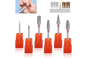 WOUMON 6 Piezas Fresas Torno para Uñas, Brocas de Carburo de Tungsteno, 1 Cepillo, 3/32 Pulgadas Brocas para Torno de Uñas para Eliminación de Gel Acrílico Cutícula (StilB)
