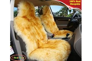 Sisha-A Winter Warm Authentic Australia Sheep Wool Car Seat Cover Luxury Long Wool Front Seat Cover Fits Most Car, Truck, SUV, or Van (Brown Tips)