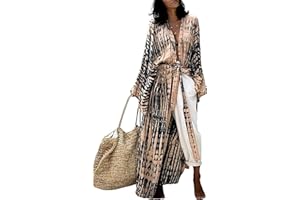 HYUET Robe de Plage Femme Été Kimono Bikini Cover Up Tunique Cardigan Imprimé Caftan Grande Taille Kaftan Bohème Maxi Longue Fluide Maillot de Bain Boho Sarong Beachwear Longue Gilet