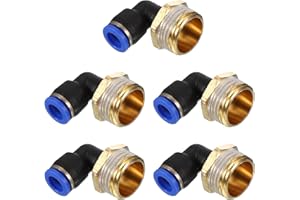 PATIKIL Raccordo a Compressione 1/2", 5Pz Maschio PT Filettato a 90 Gradi Tubo 8mm Raccordi Aria Compressa Gomito e Dritto per Raccordo Tubo Aria, Adattatore Rapido Pneumatico, Blu