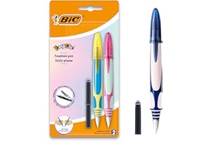 BIC EasyClic Stylos-Plume Rechargeables - Décor sans choix possible Blister de 2 + 2 Petites Cartouches d'Encre Bleue