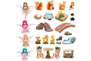 MENG JIARAN 25Pcs Fairy Garden Accessories, Miniature Garden Ornaments Micro Landscape Decorations Mini Fairy Figures Animal Plant Furniture Set for DIY Terrarium Potted Plants Dollhouse Desk Decor