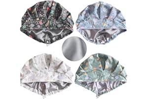 BESFORTA OP-Hauben für Damen, Satin-gefüttert, verstellbar, mit Knöpfen, Schweißband, Pferdeschwanz, Arbeitskappe mit Raffhalter, 4 Stück