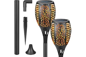 CECOMBINE Solarleuchten für Außen Garten, 2 Stück 33 LED Solarlampe mit Wandhalterung für Außen Solar Fackel Gartenfackeln, IP65 Wasserdicht Flammenlicht für Außen, Gärten, Weg, Hinterhöfe, Rasen