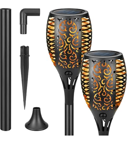 I-SHUNFA 96-LED Solar Torch Lights – 3 Modes: Flickering Flame, Fade Effect Or Full Brightness, Waterproof Outdoor Landscape Set Of 4 (Warm)
