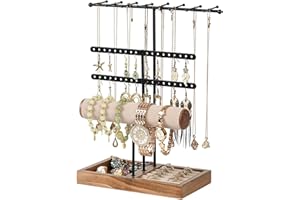 Rubessia Joyero, Expositor de Joyas, Organizador de Joyas de Metal y Madera, Soporte de Joyería, Expositor de Pendientes, Organizador de Pendientes para Collares, Pulseras, Pendientes, Anillos (A)