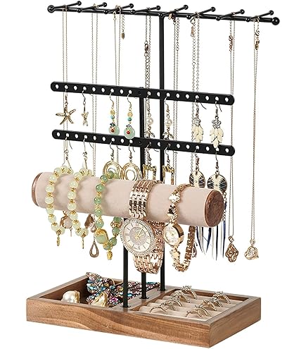 Espositore Gioielli Dokeno Bianco - Porta Collane, Orecchini, Anelli E Bracciali Con Design A 4 Livelli - Foto 6