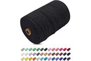 Corde Macramé 3mm x 200m, Uiopa Fil Macramé 3mm Corde Coton Naturelle 4 Brins, Coloré Ficelle Cordon Coton pour Tressée DIY, Tentures Murales, Porte Plante, Rideau, Decoration Boheme (Noir)