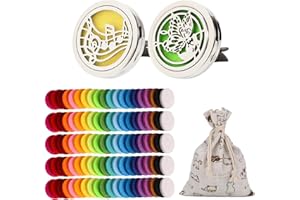 OOTSR 2pcs diffuseur d'huile essentielle de voiture, acier inoxydable Huile essentielle Diffuseur Clip Médaillon pour voiture, salon, bureau, avec 102pcs feutre Pads (Papillon et symbole musical)