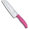 Victorinox Swiss Classic, Santoku Knife, Extra Sharp Blade, Fluted Edge, 17 cm, Robust Plastic Handle, Stainless Steel, Pink