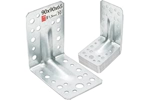 Staffe angolari pesanti - 90x90x65 mm, 10 pezzi, acciaio zincato 1,5 mm, connettori angolari 90 gradi, staffe per legno, angolo di costruzione, metallo per legno, squadrette per lavori Lun Fix