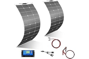 YINGGUANG 200W Flexible Solar Panel, carga Solar Monocristalina con controlador de 20A, salida USB para cargar baterías de 12v 24v (gel AGM ventilado) - para caravana, autocaravana, barco, techo