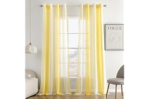 MIULEE Gardinen Gestreift Transparent mit Ösen, Voile Vorhänge Wohnzimmer Modern 2er Set, Vorhang Schlafzimmer Transparent mit Gelb Weiss Gestreift Muster, Vorhang Halbtransparent Streifen 140X245 cm