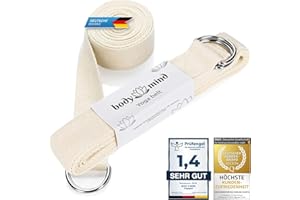 ‎BODY & MIND Body & Mind® Yogagurt aus 100% Natur Baumwolle - 250 cm lang; Yoga-Band mit D-Ring-Verschluss für Anfänger & Fortgeschrittene; Pilates, Yoga & Fitness Übungen