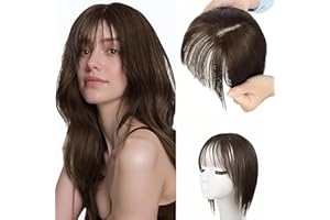 SSKHE Parrucca da donna, extension a ponytail, parrucche corte con tempie, capelli veri, colore marrone naturale, adatto per l'uso quotidiano