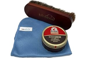 Blkcloud® Pflegepack mit Reinigungstuch, Bürste und Erdal Schuhcreme braun – 75 ml