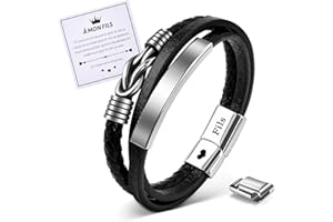 MANVEN Bracelet pour Fils en Cuir Cadeau Fils en Acier Inoxydable Gravé pour Hommes Mère Cadeau de D'anniversaire sa Maman pour Son