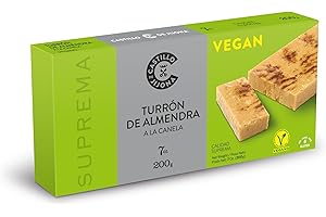 Castillo de Jijona - Torrone Vegano alla Cannella e Mandorla 200g - Torrone Vegano - Mandorla Selezionata - V-Label - Senza Glutine - Qualità Suprema - Ricetta Artigianale - Made in Spain (Jijona)