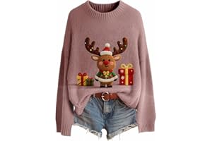 GENERIC Christmas Jumpers for Women Fashion 3D Print Womens Knitted Jumpers Long Sleeves Ladies Xmas Sweaters Winter Warm Fleece Pullover Sweaters Soft Comfortable Crew Neck Jumper Oversized Sweatshirts