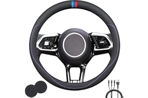 SUYEAH Universal Steering Wheel Cover,Stylish Non-Slip Premium Leather Steering Wheel Cover for Steering Wheel with a Diameter of 14.5"-15" with 2 Coasters and USB Fast Charging Cable (Style D)