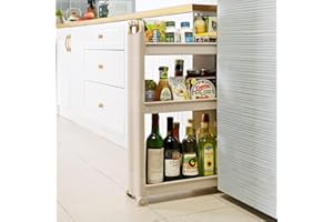 ‎CRELIV CRELIV Nischenregal, Regalwagen mit Räder, Rollwagen für Küche und Badezimmer, 3 Etagen, mit 4 Haken