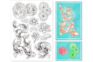 GLOBLELAND Tampons Transparents Lotus et Poisson Paysage D'Étang Tampons Transparents en Silicone pour Bricolage Cartes Scrapbooking Album Photo Journal Décoration de la Maison