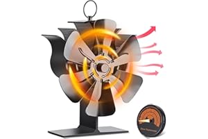 ONEVER Ventilador superior de estufa de leña, ventiladores de quemador de leña para estufas chimenea, 6 cuchillas de calor ventiladores de quemador de madera, funcionamiento silencioso (2 Unidades)