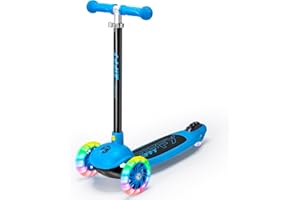 ZIFFY 3-Rad-Kinderroller 3–5 Jahre – Blau/Grün/Pink/Violett – LED-Leuchträder, Neigelenkung, Hinterradbremse – Höhenverstellbarer Lenker 44–61 cm – 1,8 kg, schnell zerlegbar