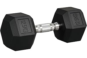 HOMCOM 12.5KG/15KG/17.5KG/20KG/2x15KG/2x17.5KG/2x12.5kg/2x20kg Rubber Hex Dumbbell Portable Hand Weights Dumbbell for Home Gym Workout Fitness