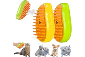 LEERMEIZI 2 Pcs Cepillo de vapor para gatos,Cepillo vapor gato,Cepillo de vapor 3 en 1 para gatos,Cepillo para gatos con vapor,para Desenredar Nudos y Pelos Sueltos en Animale (Amarillo+Verde)