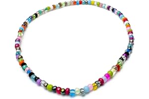 VILDA JEWELLERY Extra Large XXL Plus Size Multi-Colour Glass Seed Bead Anklet on Elastic, Colourful Handmade Design : Size XXL 13 inches, Plus Size Beach Boho Jewellery for Women