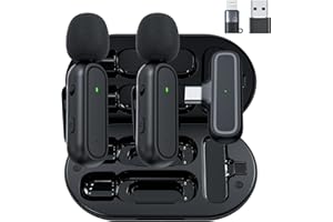 PQV Wireless Lavalier Microphone for iPhone Android Camera USB-C with Charging Case, Noise Canceling Wireless Mini Microphone for YouTube, TikTok, Vlog, Game Live Streaming, Interviews, Video Recording