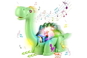 TEUVO Baby Dinosaur Musical Light Sound Crawling Walking Toys for Boys Girls 1 2 3 Year Old, Brachiosaurus Baby Toddler Infant Sensory Gifts