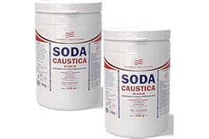 CHEMICA SOLUTIONS 2 Barattoli da 1 Kg Soda Caustica Scaglie in barattoli Tappo con Linguetta a Sigillo, Disincrostante, Sverniciatore, Disgorgante per scarichi e water