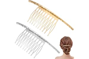 Minkissy Horquilla para el pelo, peine lateral de aleación, 2 unidades, color plateado y dorado, accesorio para el pelo para mujeres y niñas