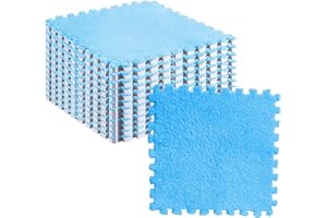 SPACNANA 10 Stück Plüschschaum-Puzzlemattenfliesen, Weiche und Rutschfeste Ineinandergreifende Teppichfliesen für Schlafzimmer oder Kinderzimmer (Meeresblau)