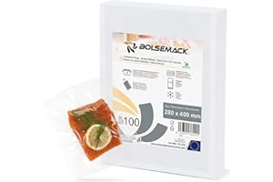 BOLSEMACK Sacchetti Sottovuoto Alimenti 100 Buste 28x40cm - Buste Sottovuoto Alimenti per Macchine Sottovuoto - Sacchetti per Sottovuoto per la Conservazione Degli Alimenti - Senza BPA
