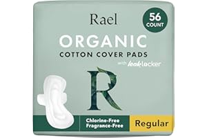 Rael Compresas con Alas de Funda de Algodón Orgánico - Menstruales, Postparto, Ultrafinas, Sin Fragancia, Sin Cloro, Veganas, Libres de Crueldad (Normal, 56 Unidades)