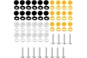 HAO ZHU 48 Pcs 304 Stainless Steel car number plate screws and caps, License Plate Screw Caps Car License Plate Fixing Devices,number plate screws and caps,Black, White and Yellow (12 Each Color)