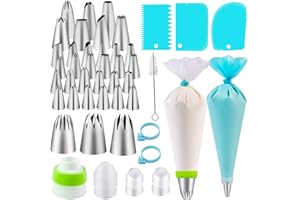 Spritzbeutel mit Tüllen 75 Stück, Fiambrera Spritztüllen Set, Torten Zubehör mit Spritztüllen Edelstahl, Silikon Spritzbeutel für Cupcakes, Backzubehör für Torten Kuchen