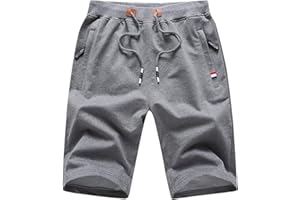LY4U Pantaloncini Sportivi da Uomo Casual con Tasche Elastiche in Vita con Cerniera