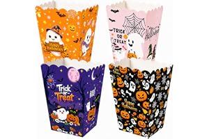 AURALIN 24 st halloween popcornlådor pappersgodislådor i 4 mönster | Fyra mönster med 6 lådor gör att du kan skapa matchande mellanmålsdelar över ett Halloweensött bord