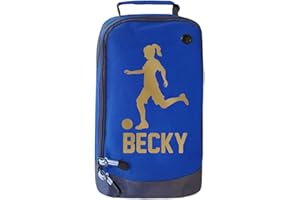 ABSOLUTELY TOP Personalised Girls Football Boot Bag Kids Footballer Sports School Pe Kit Gift, Deep Sea Blue/Metallic Gold Print