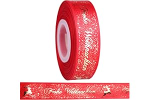 LOOGI 22m Schleifenband 25mm Satinband, Geschenkband Weihnachten Breit Rot Dekoband Weihnachtsband Stoffband mit Frohe Weihnachten