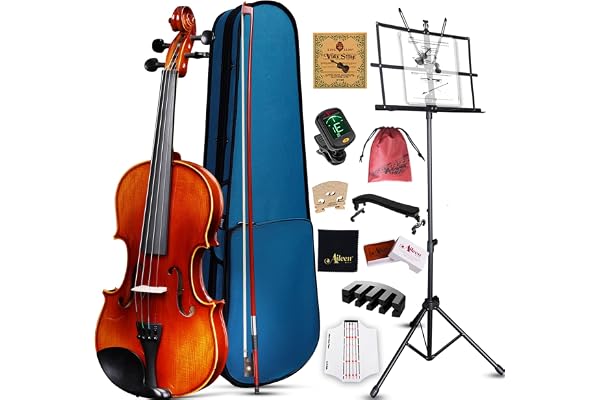 Aileen Violon 4/4 en bois massif pour adultes et enfants à partir de 12 ans – Kit de violon professionnel pour débutants et étudiants avec 12 accessoires (épicéa et érable)