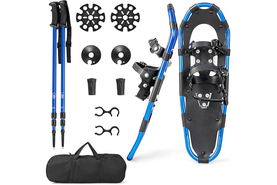 COSTWAY Snow Shoes for Men Women Youth Kids, 21/25/30 Inches Aluminum Terrain Snowshoes with Anti-Shock Trekking Poles and Carrying Bag, Mountain Equipment Hiking on Snow